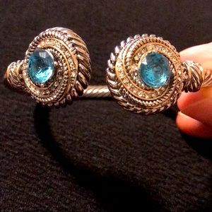 NEW Two tone bangle with CZ and aquamarine stone